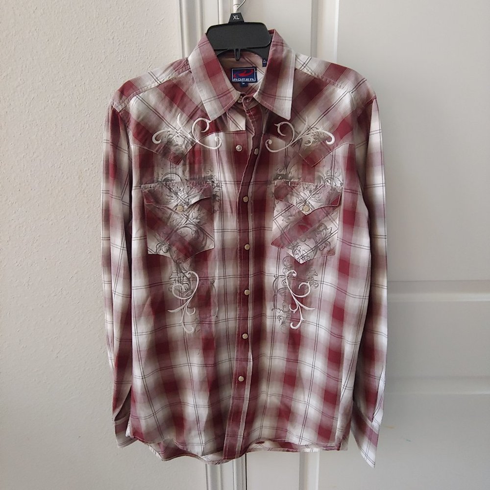 Roper Western Shirt Pearl Snap Men’s Size Medium Rodeo Cowboy Rockabilly Country